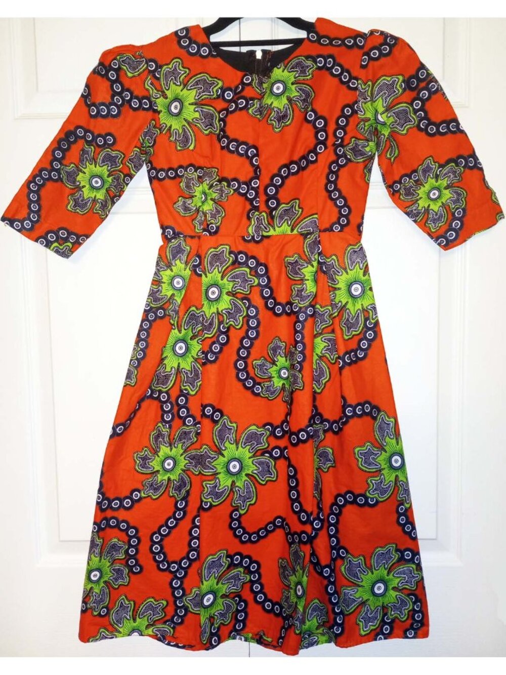 OOAK Handmade African Wax Print Fit & Flare Dress XS Avant Garde Goth Cyberpunk